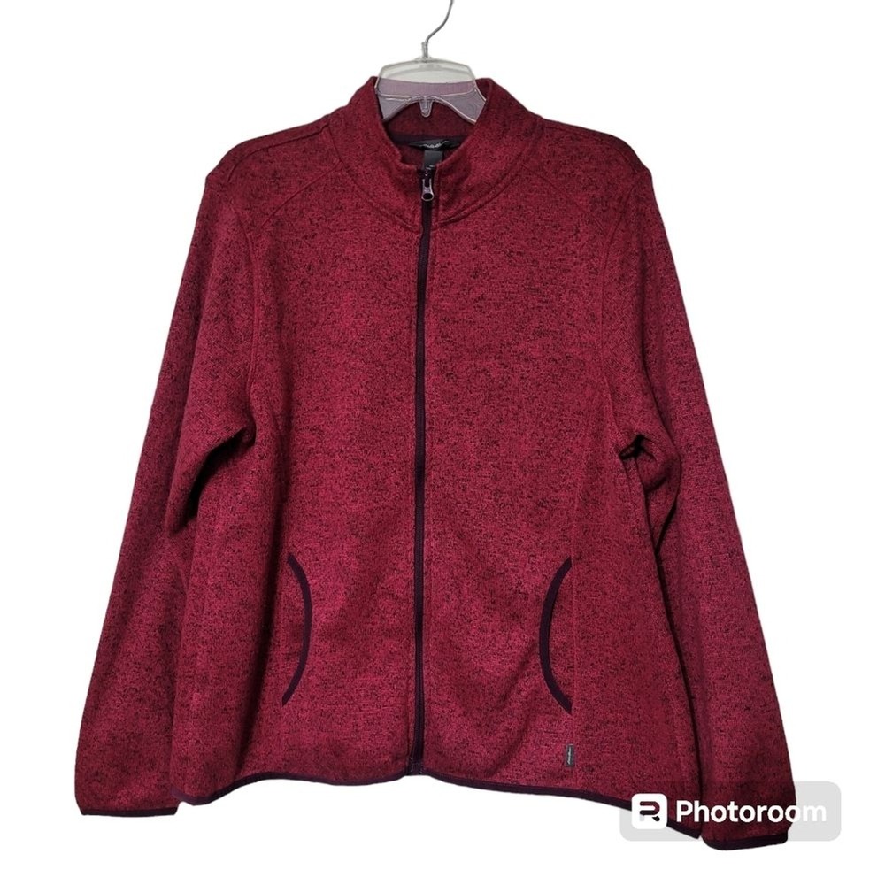 Eddie Bauer Dark Pink Full Zip Mock Neck Casual Fleece Jacket Women's Large